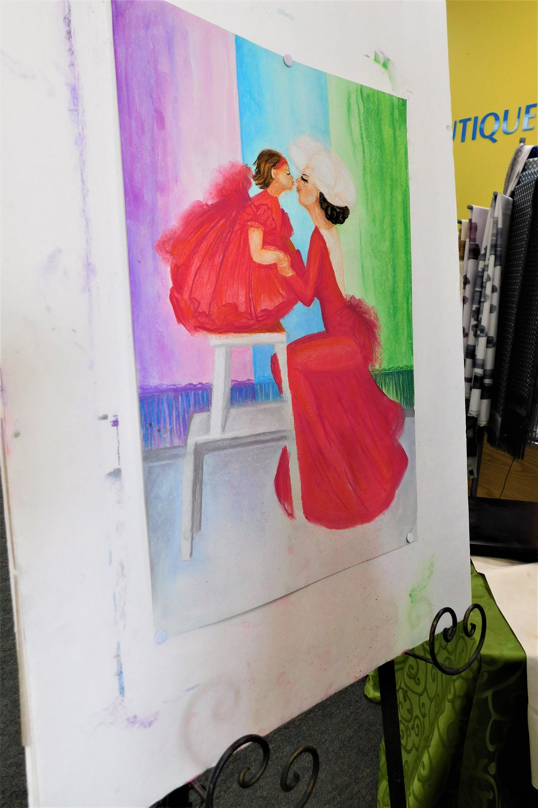 Mother Daughter Painting Christmas Wall Art Love Story Red Dress Wall Decor Alesia's Mother Zinaida Kalinouskaya Chicago Artist Alesia C. Alesia Chaika