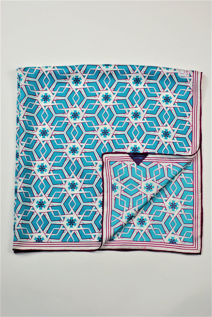 PERPETUUM MOBILE Mandala Designer 100% Silk Scarf in Blue White Purple