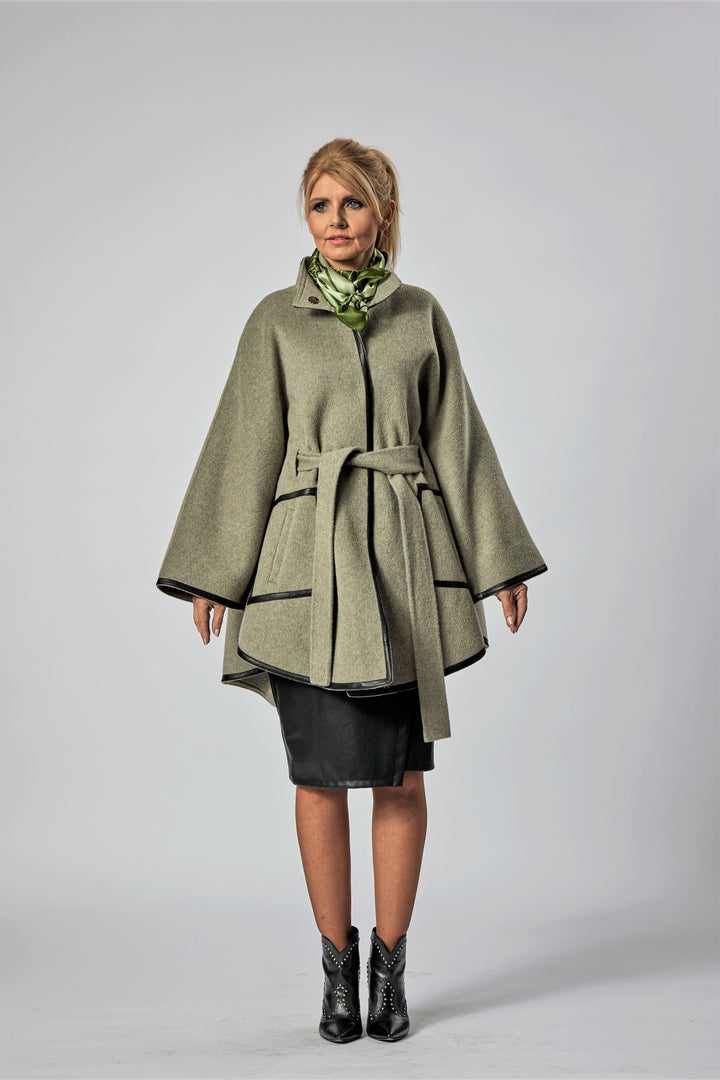 Pistachio Sage Italian 100% cashmere wool women cape coat swing classic elegant coat by Alesia Chaika