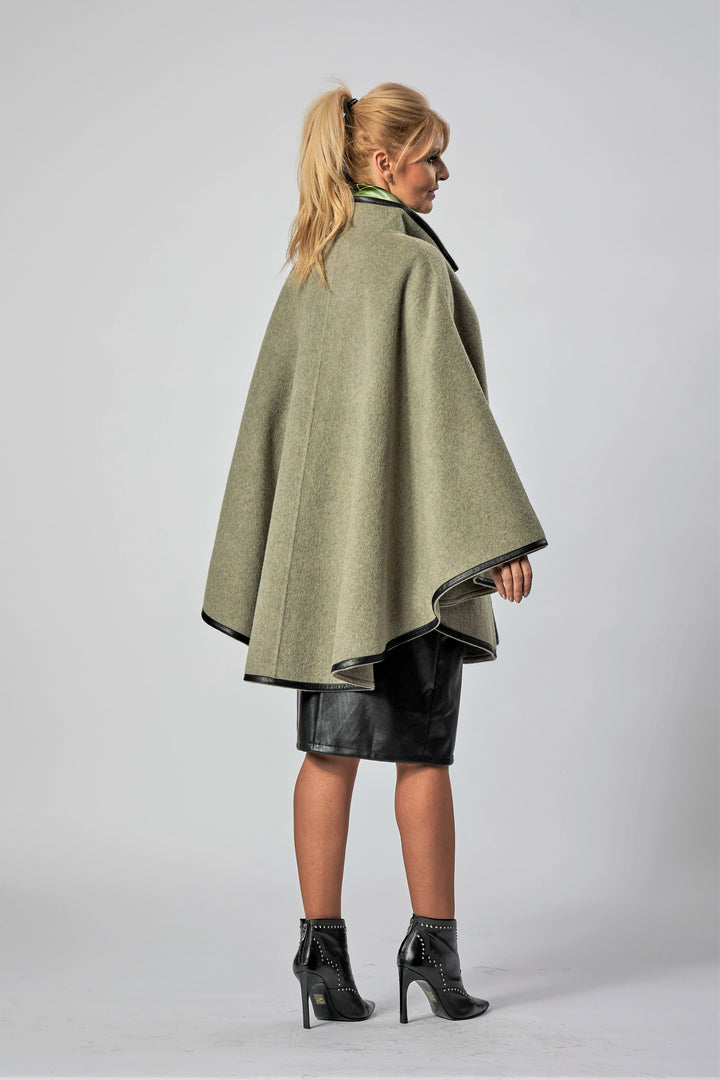 Pistachio Sage Italian 100% cashmere wool women cape coat swing classic elegant coat by Alesia Chaika