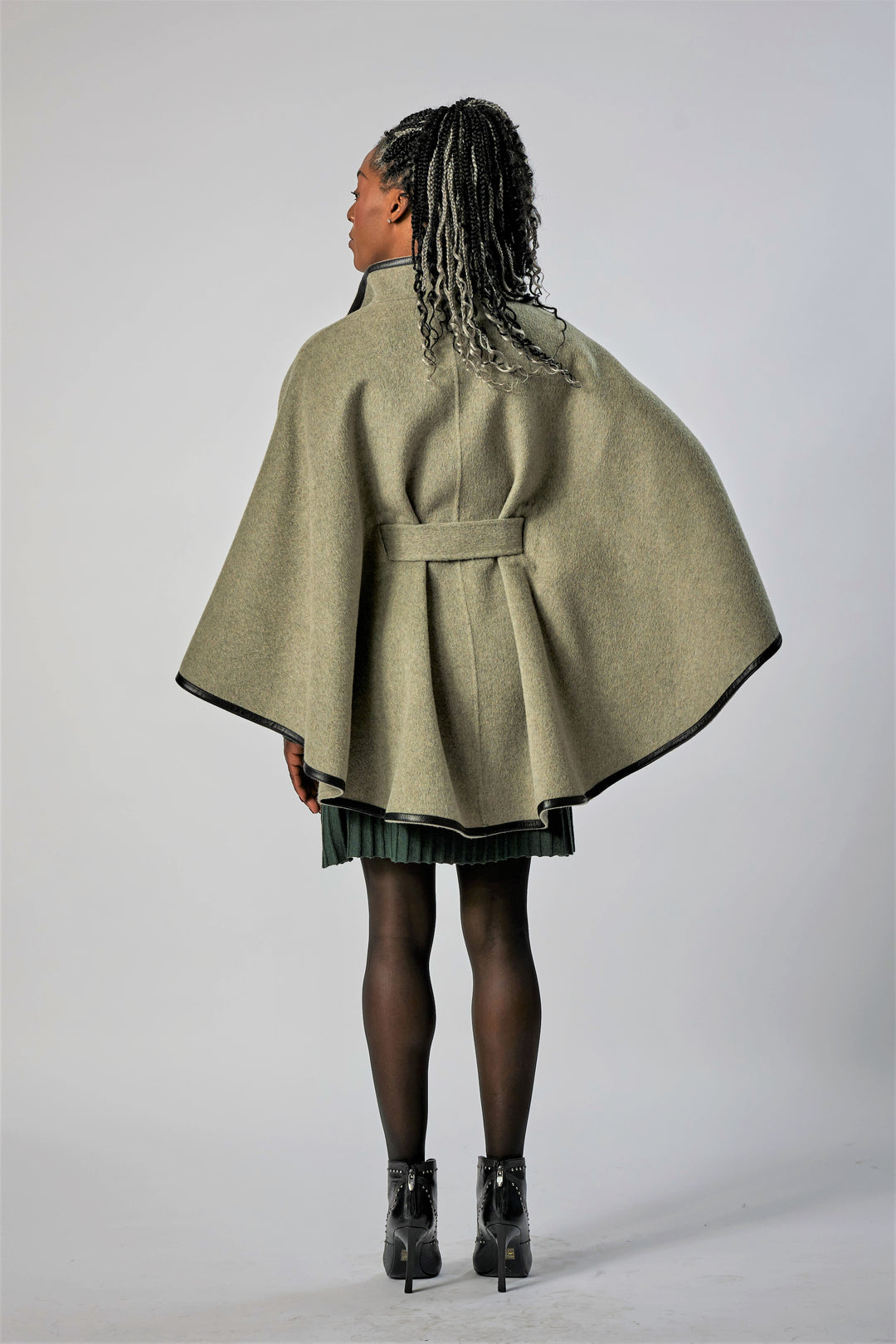 Pistachio Sage Italian 100% cashmere wool women cape coat swing classic elegant coat by Alesia Chaika