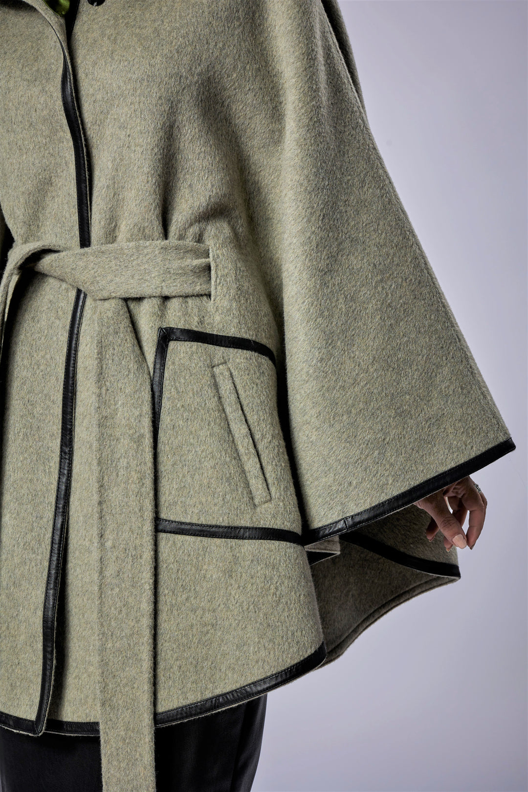 Pistachio Sage Italian 100% cashmere wool women cape coat swing classic elegant coat by Alesia Chaika