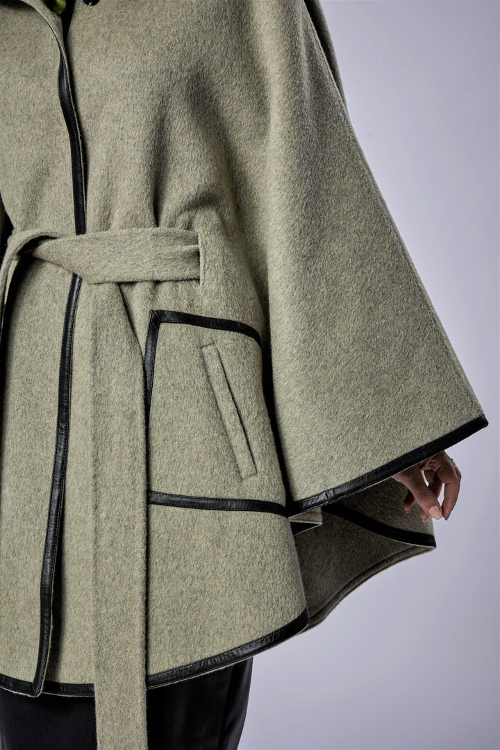 Pistachio Sage Italian 100% cashmere wool women cape coat swing classic elegant coat by Alesia Chaika