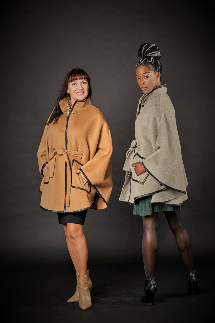Pistachio Sage Italian 100% cashmere wool women cape coat swing classic elegant coat by Alesia Chaika