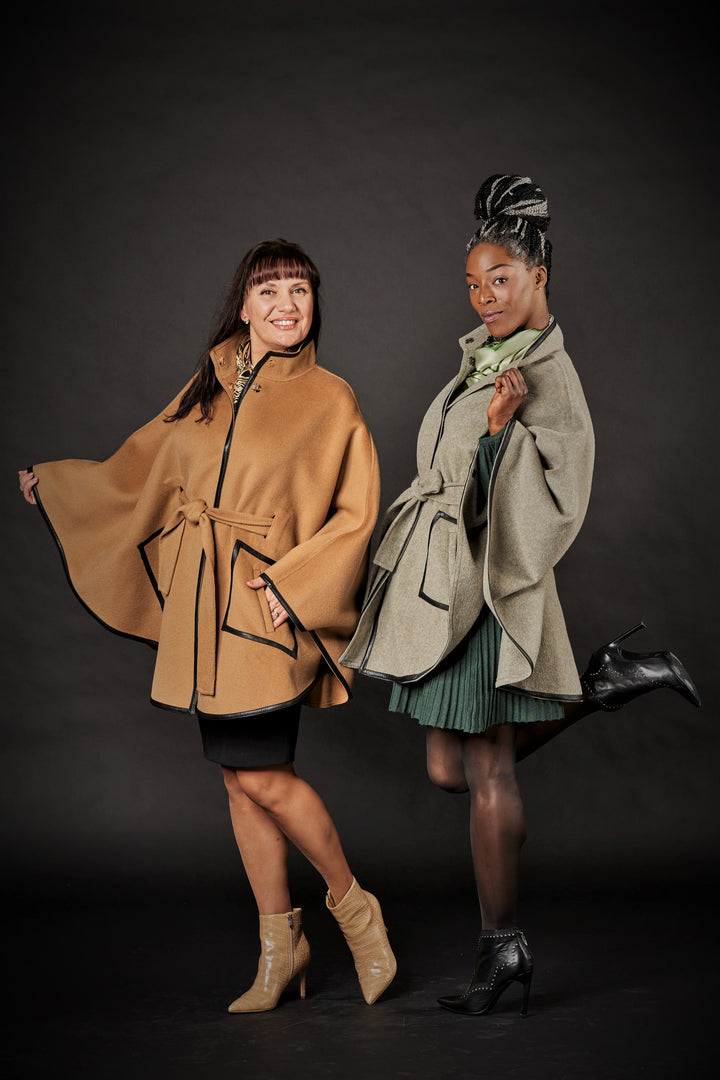 Pistachio Sage Italian 100% cashmere wool women cape coat swing classic elegant coat by Alesia Chaika