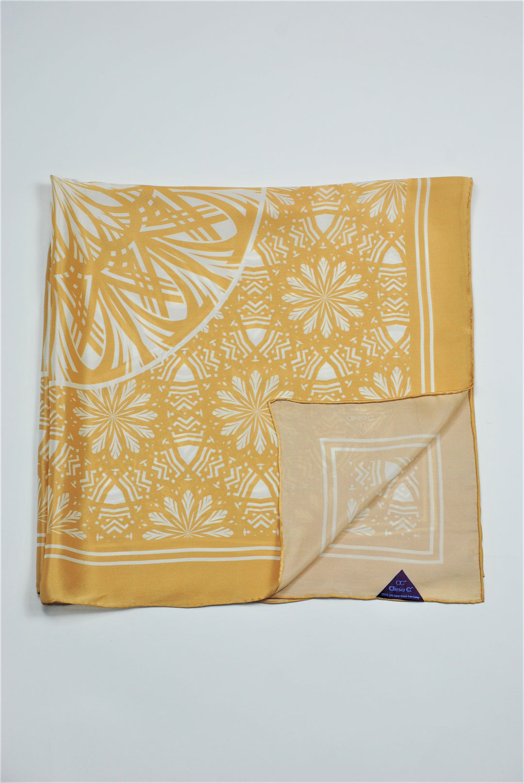 SERENITY Mandala 100% Silk Square Scarf in Beige White