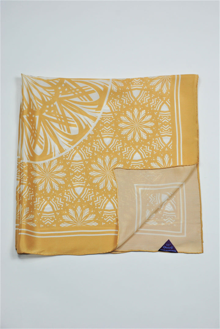 SERENITY Mandala 100% Silk Square Scarf in Beige White