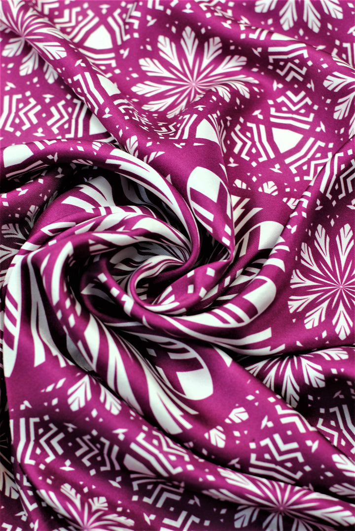 Purple SERENITY Mandala Art Pure Silk Scarf in Purple White Alesia C.