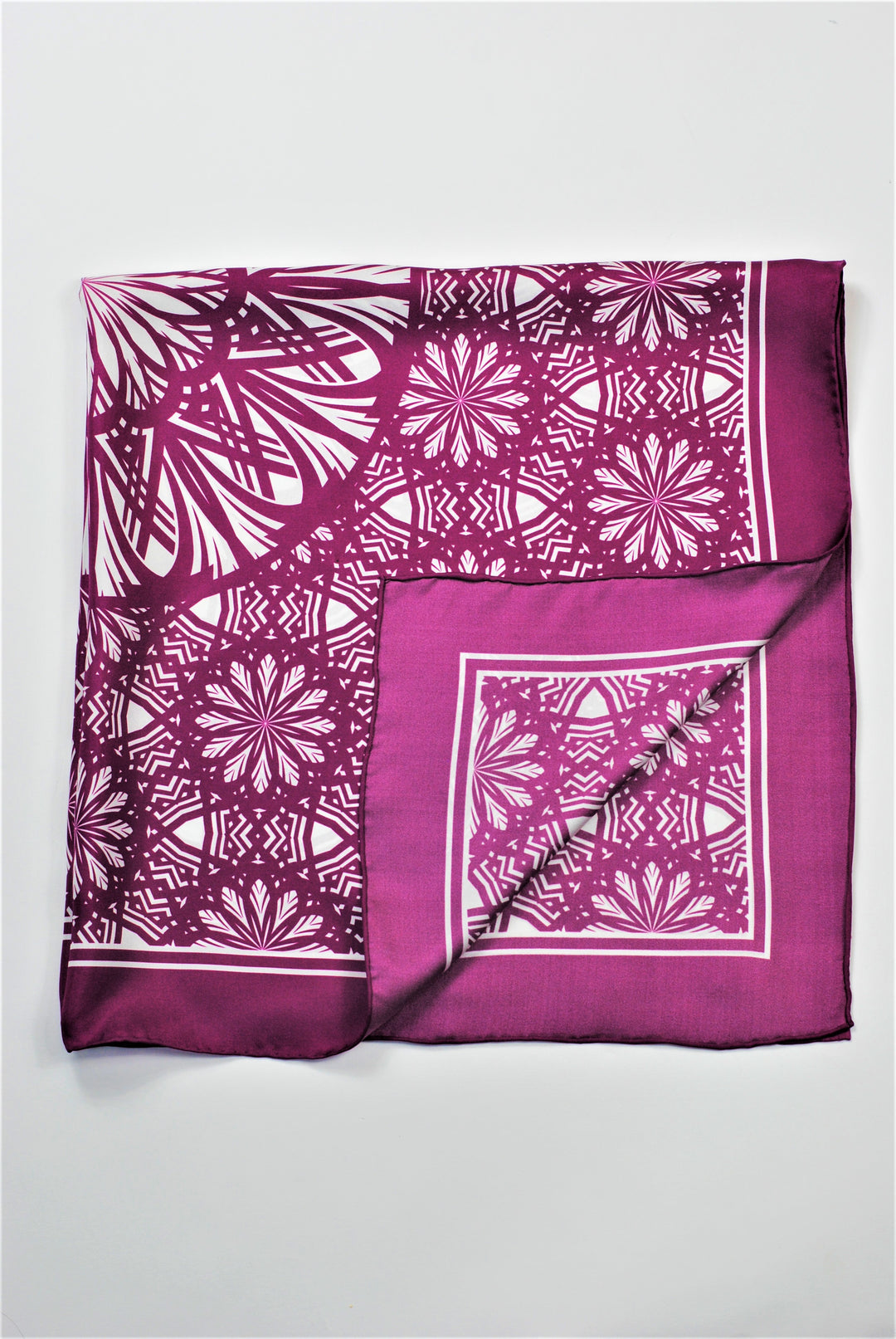 Purple SERENITY Mandala Art Pure Silk Scarf in Purple White Alesia C.