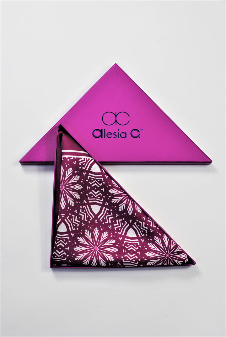 Purple SERENITY Mandala Art Pure Silk Scarf in Purple White Alesia C.
