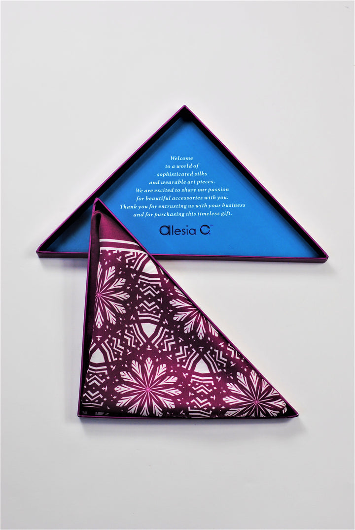 Purple SERENITY Mandala Art Pure Silk Scarf in Purple White Alesia C.