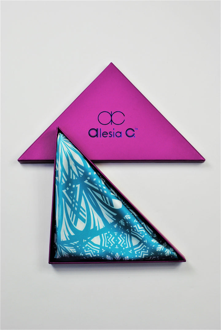 SERENITY Mandala Art Pure Silk Scarf in Turquoise White Alesia C.