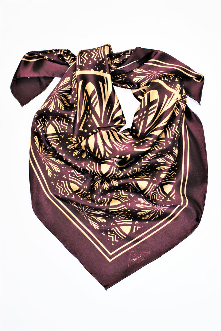 SERENITY Mandala Art Pure Silk Charmeuse Scarf in Brown Beige Alesia C.