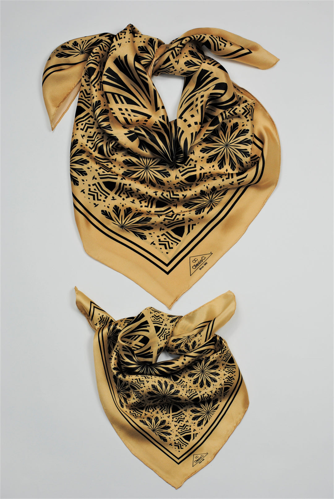 SERENITY Mandala Art Pure Silk Scarf in Beige Black Alesia C.