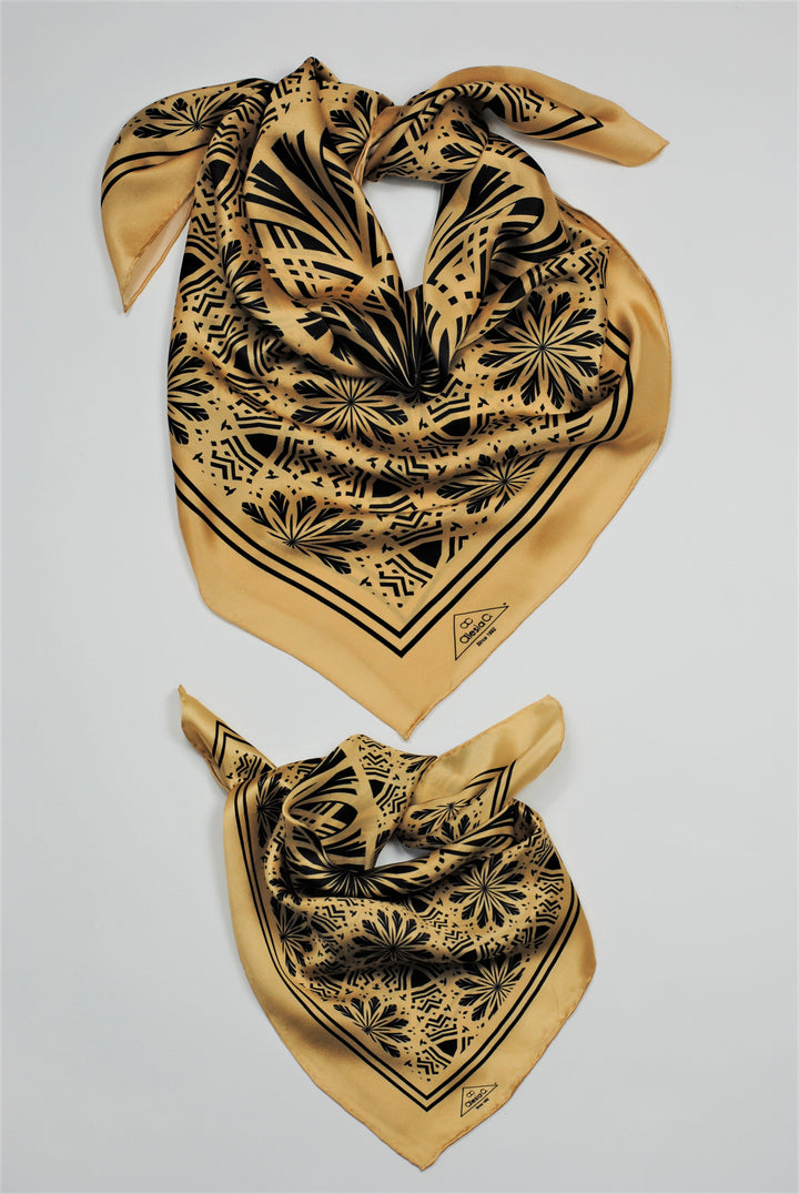 SERENITY Mandala Art Pure Silk Scarf in Beige Black Alesia C.