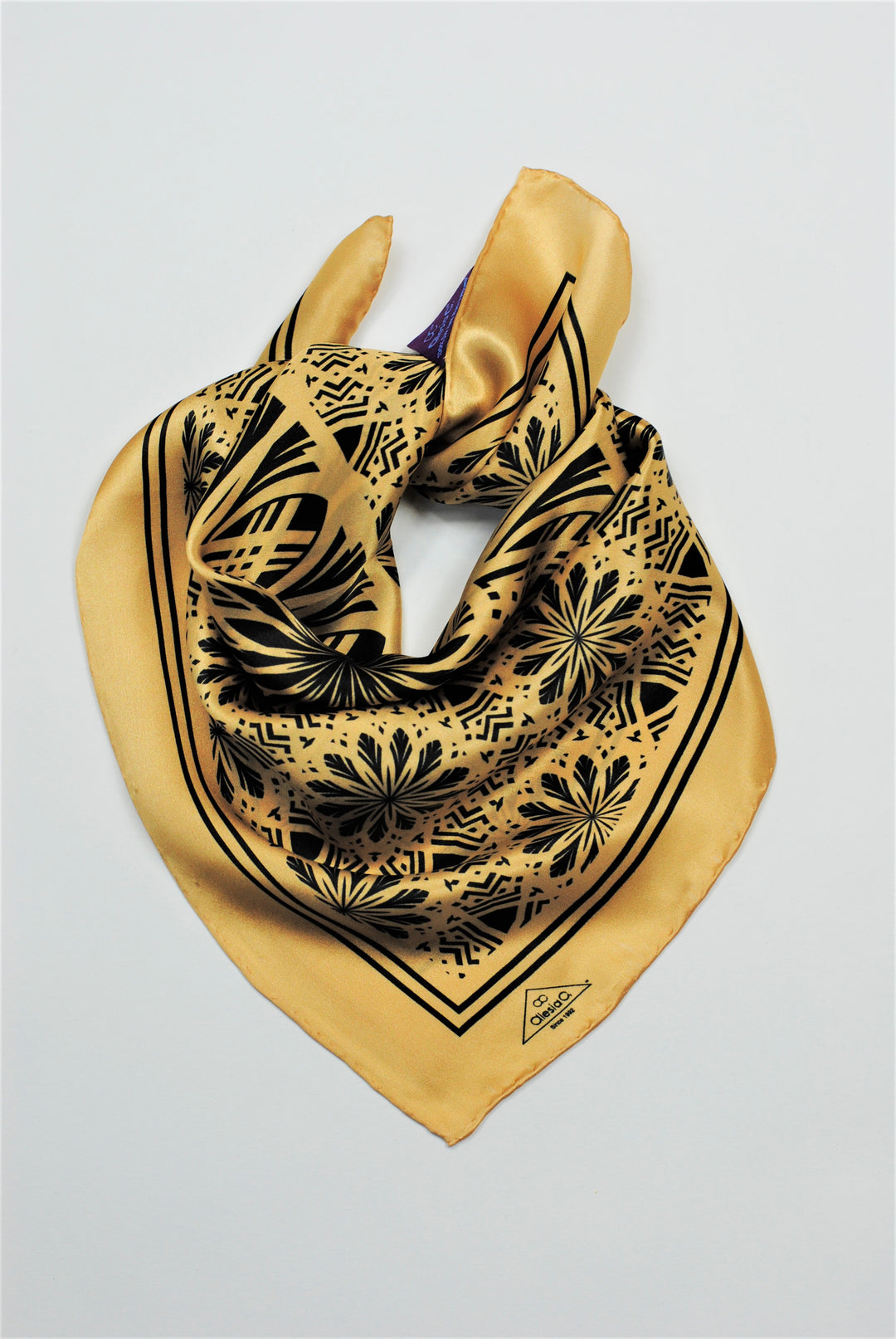 SERENITY Mandala Art Pure Silk Scarf in Beige Black Alesia C.