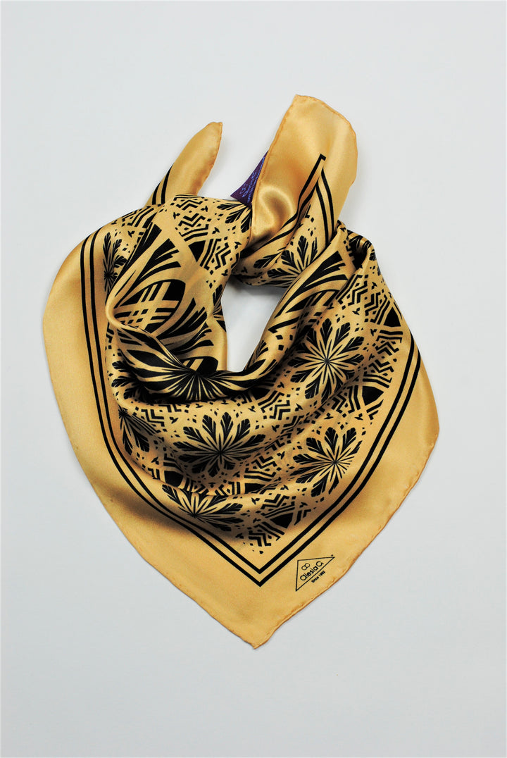 SERENITY Mandala Art Pure Silk Scarf in Beige Black Alesia C.