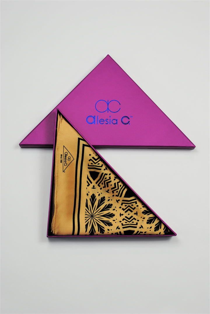 SERENITY Mandala Art Pure Silk Scarf in Beige Black Alesia C.