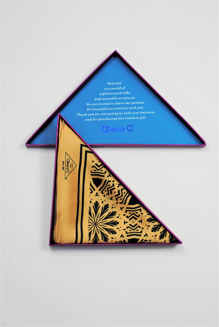 SERENITY Mandala Art Pure Silk Scarf in Beige Black Alesia C.