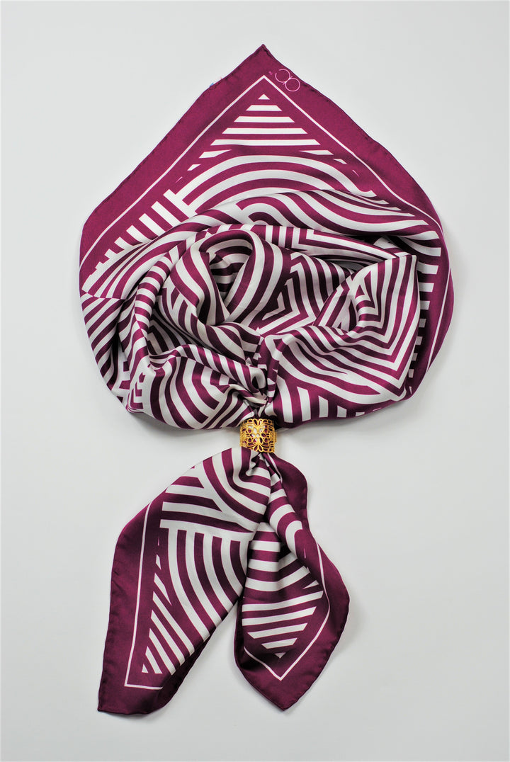 SLIM DANCE Mandala Art Pure Silk Scarf in Fuchsia White