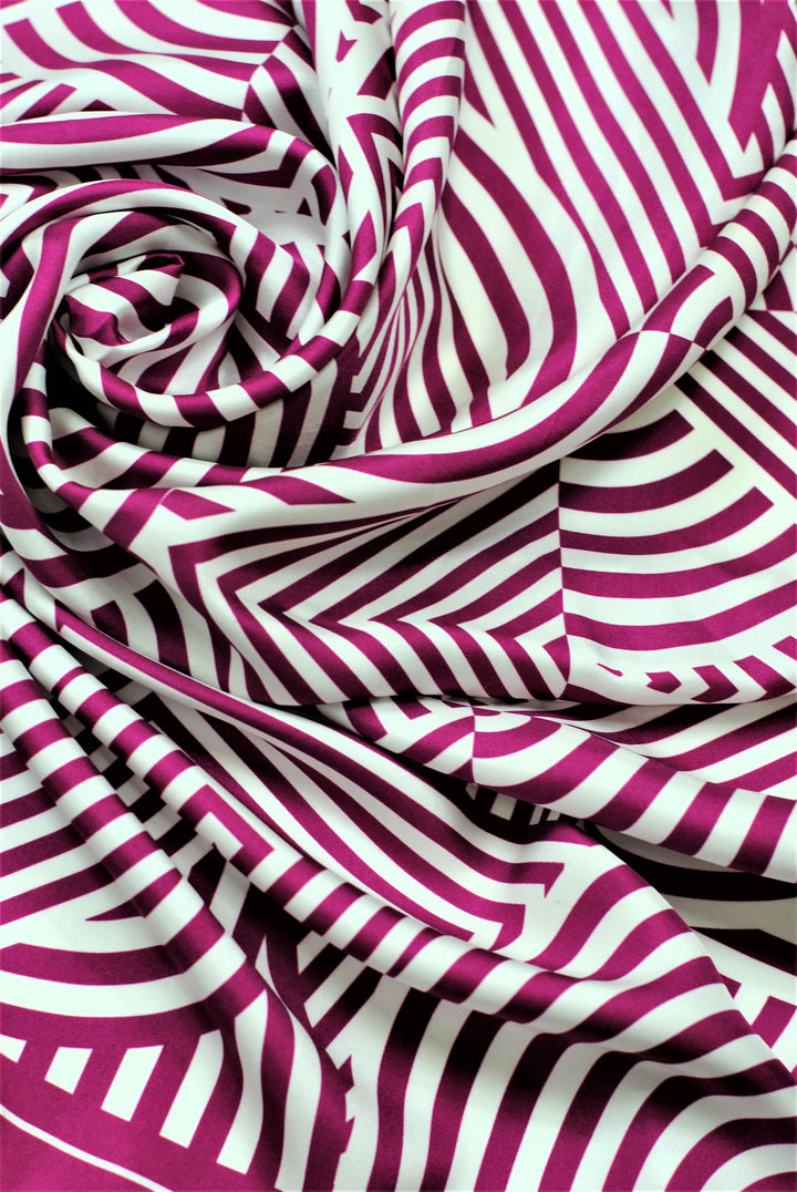 SLIM DANCE Mandala Art Pure Silk Scarf in Fuchsia White