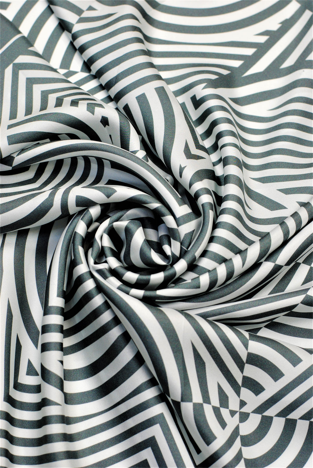 Slim Dance Mandala Art Pure Silk Scarf in Grey White Stripe by Alesia Chaika