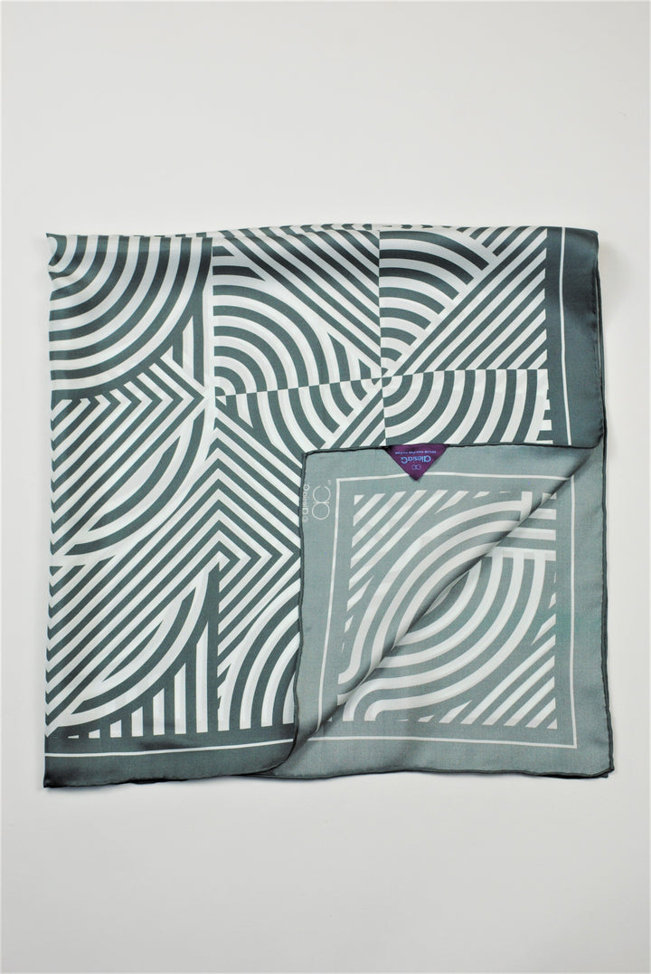 Slim Dance Mandala Art Pure Silk Scarf in Grey White Stripe by Alesia Chaika