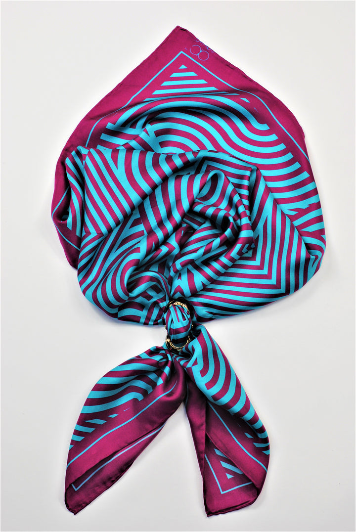 SLIM DANCE Mandala 100% Silk Square Scarf in Purple Turquoise