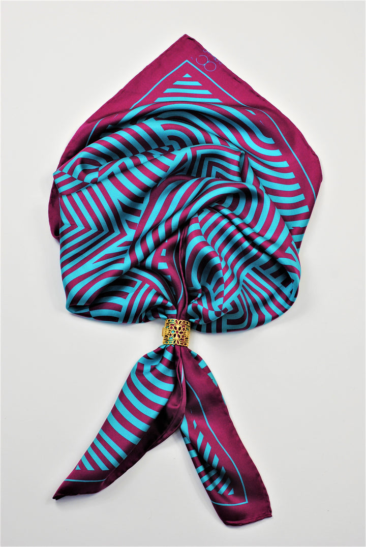 SLIM DANCE Mandala 100% Silk Square Scarf in Purple Turquoise