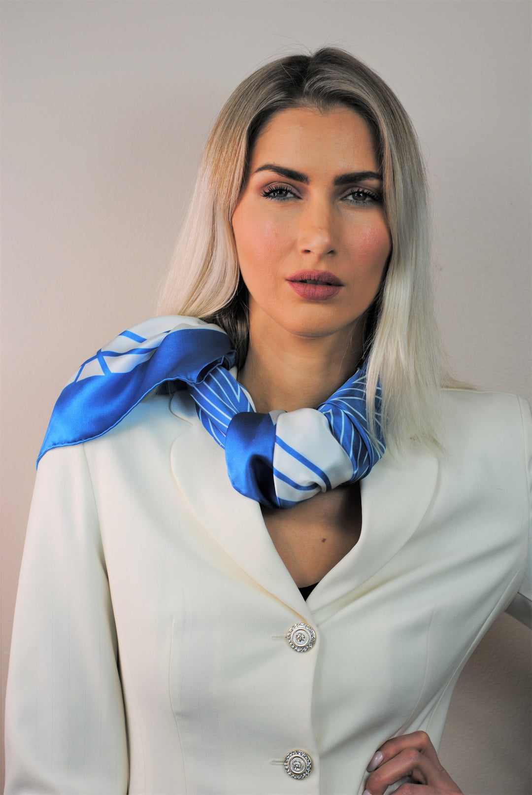 Luxury Pure silk designer scarf Belarus Cornflower SUMATRA BLUE WHITE Pure Silk Square Scarf Alesia Chaika