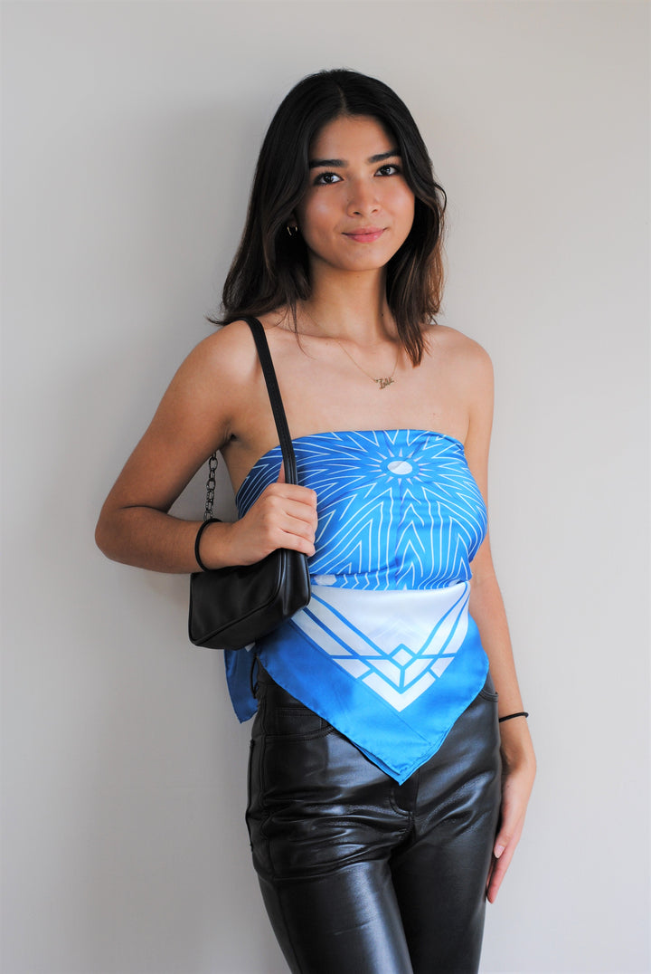 Luxury Pure silk designer scarf Belarus Cornflower SUMATRA BLUE WHITE Pure Silk Square Scarf Alesia Chaika