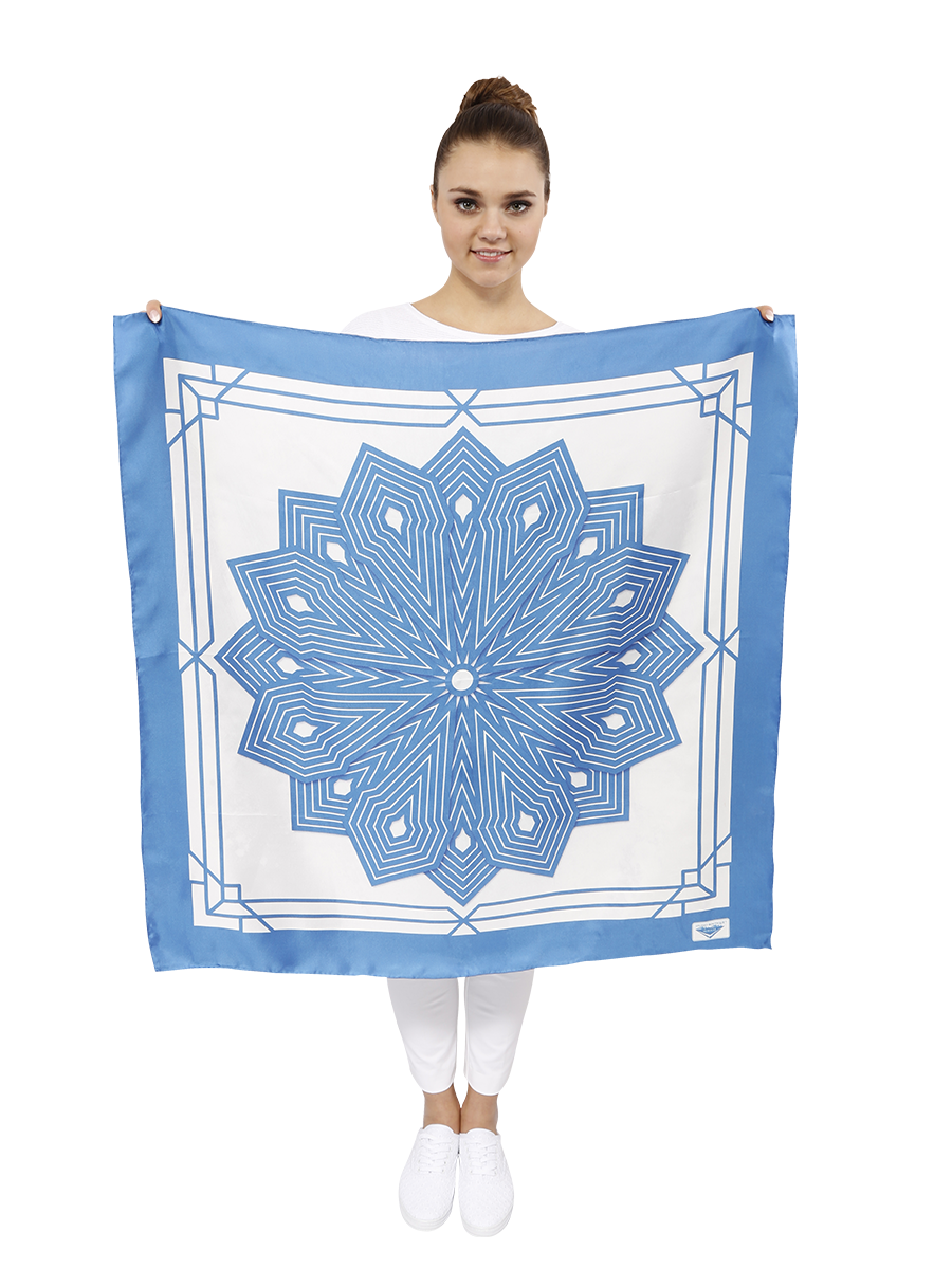 Luxury Pure silk designer scarf Belarus Cornflower SUMATRA BLUE WHITE Pure Silk Square Scarf Alesia Chaika