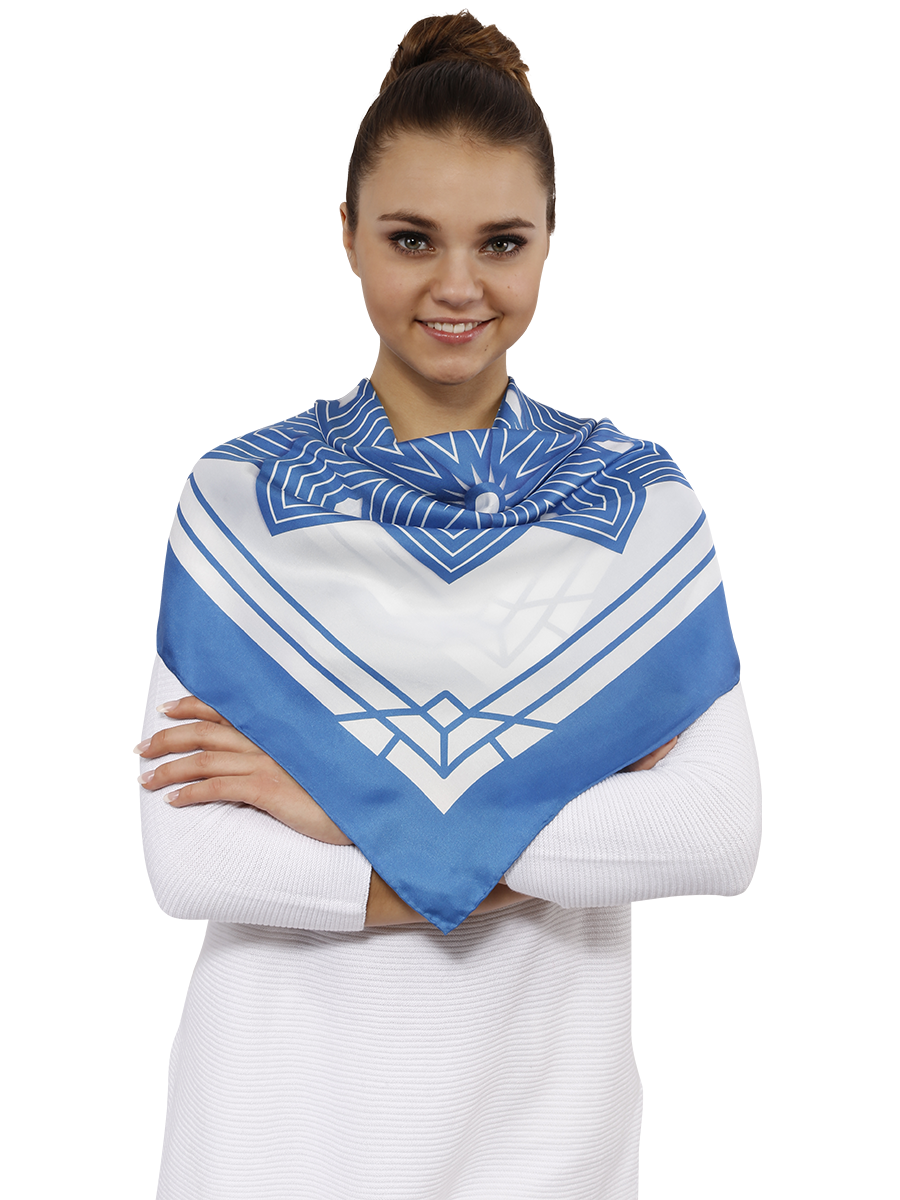 Luxury Pure silk designer scarf Belarus Cornflower SUMATRA BLUE WHITE Pure Silk Square Scarf Alesia Chaika