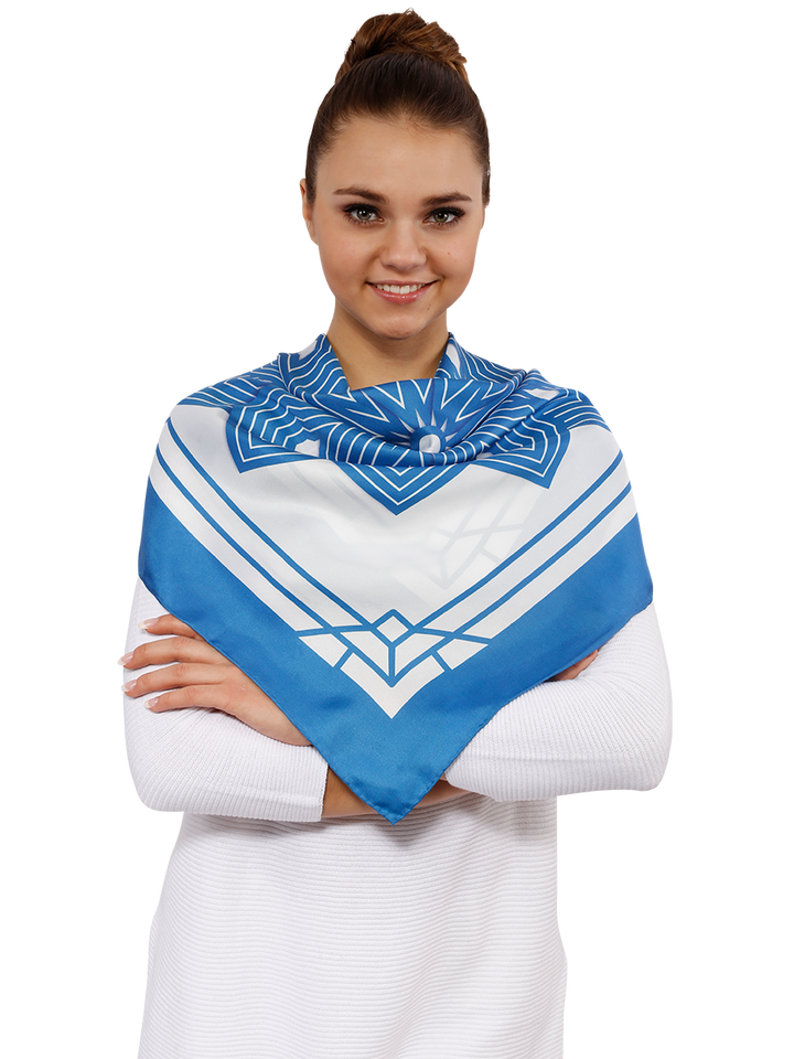 Luxury Pure silk designer scarf Belarus Cornflower SUMATRA BLUE WHITE Pure Silk Square Scarf Alesia Chaika