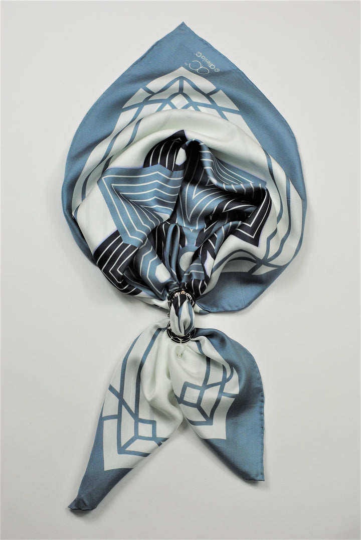SUMATRA Mandala 100% Silk Square Scarf in Gray White