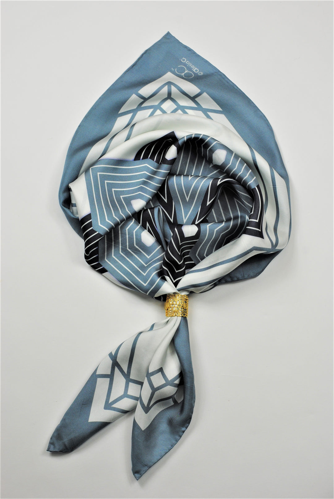 SUMATRA Mandala 100% Silk Square Scarf in Gray White