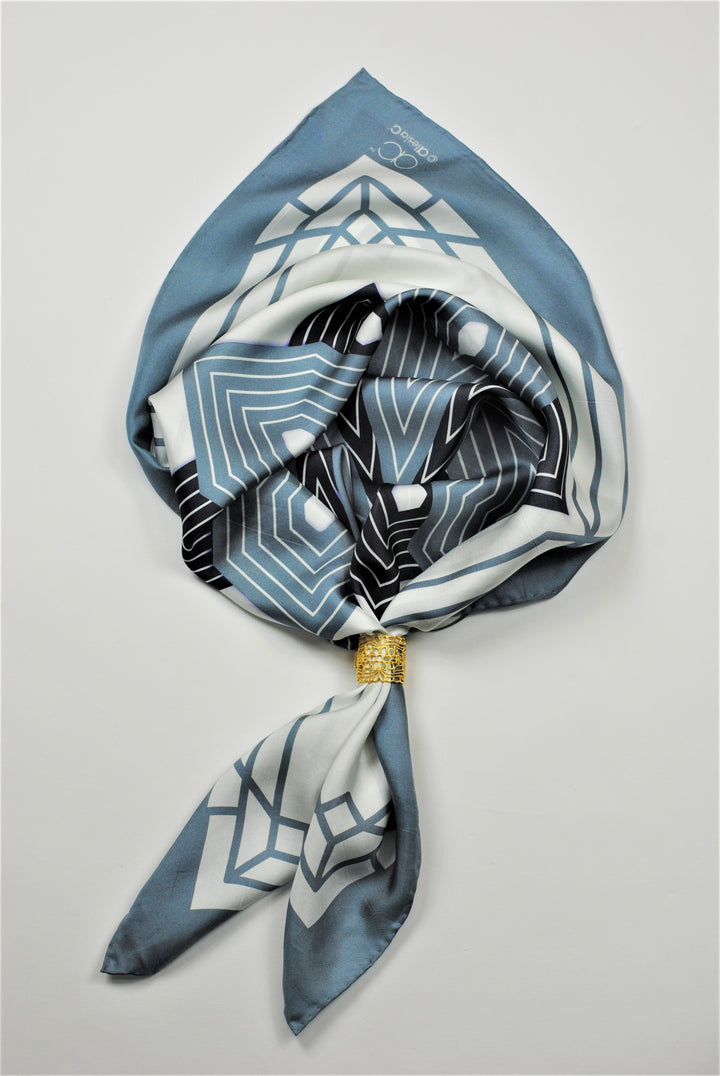 SUMATRA Mandala 100% Silk Square Scarf in Gray White