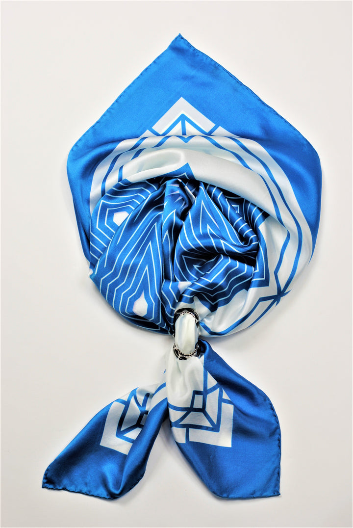 Luxury Pure silk designer scarf Belarus Cornflower SUMATRA BLUE WHITE Pure Silk Square Scarf Alesia Chaika