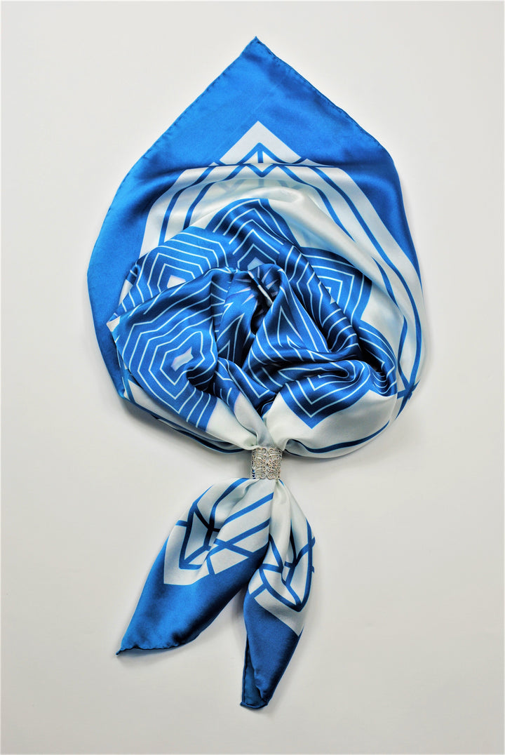 Luxury Pure silk designer scarf Belarus Cornflower SUMATRA BLUE WHITE Pure Silk Square Scarf Alesia Chaika