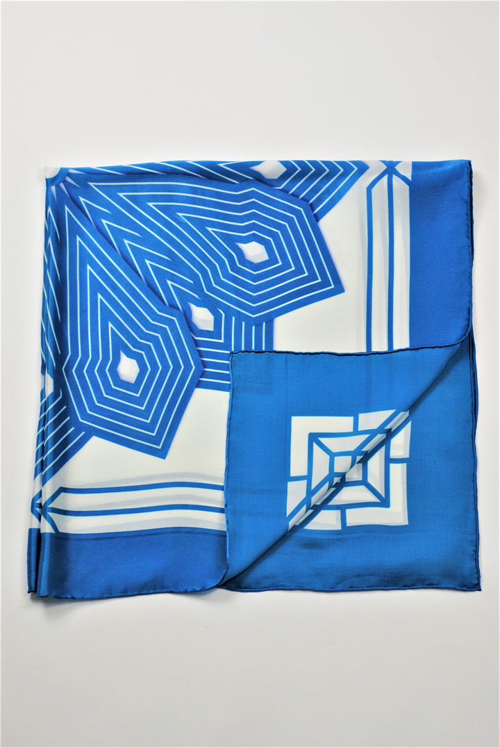 Luxury Pure silk designer scarf Belarus Cornflower SUMATRA BLUE WHITE Pure Silk Square Scarf Alesia Chaika