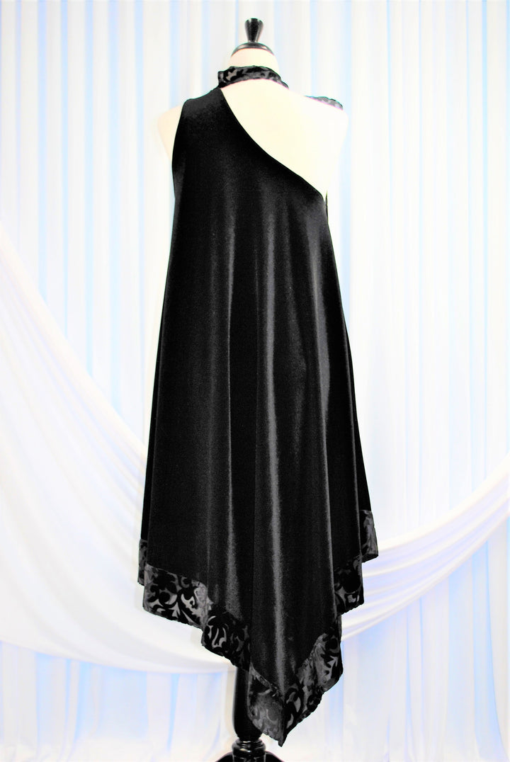 FESTIVA Couture Asymmetrical Black Stretch Velvet Cocktail Dress