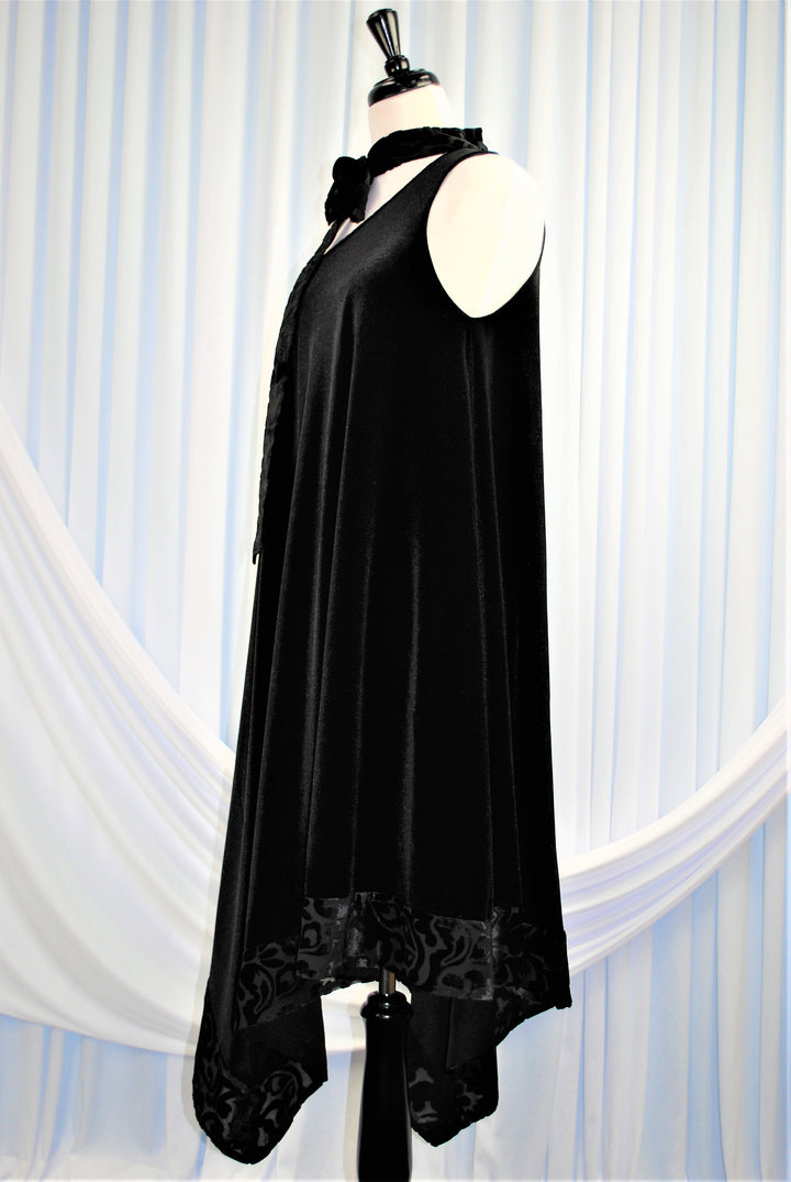 FESTIVA Couture Asymmetrical Black Stretch Velvet Cocktail Dress