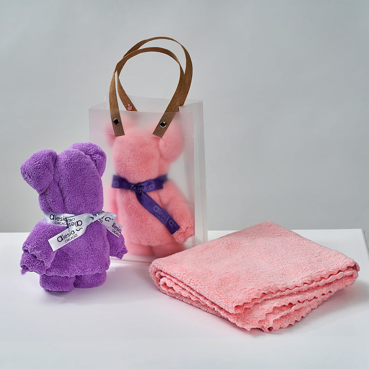 Teddy Bear Luxury Face Towel by Alesi Chaika With Custom Ribbon