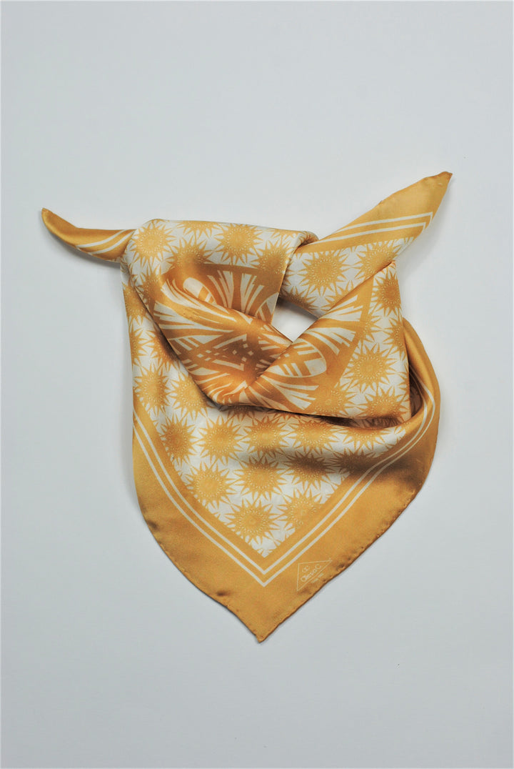 WISDOM Mandala Art Pure Silk Square Scarf in Beige White by Chicago Fashion Designer Alesia Chaika Alesia C. 