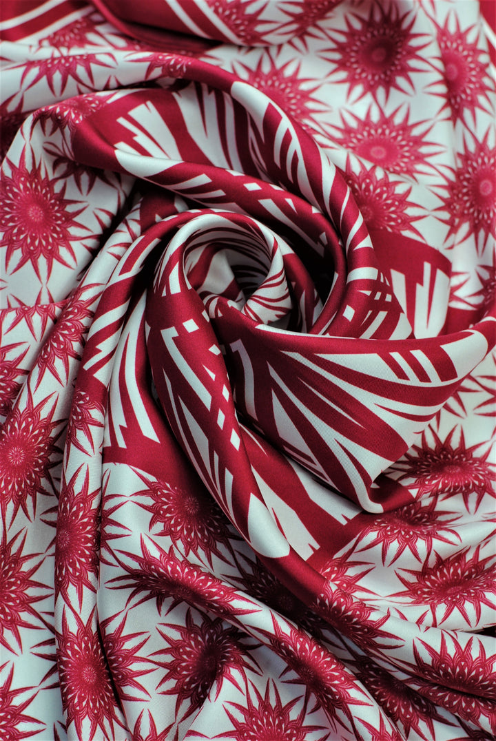 WISDOM Mandala Art Pure Silk Square Scarf in Burgundy White by Alesia Chaika