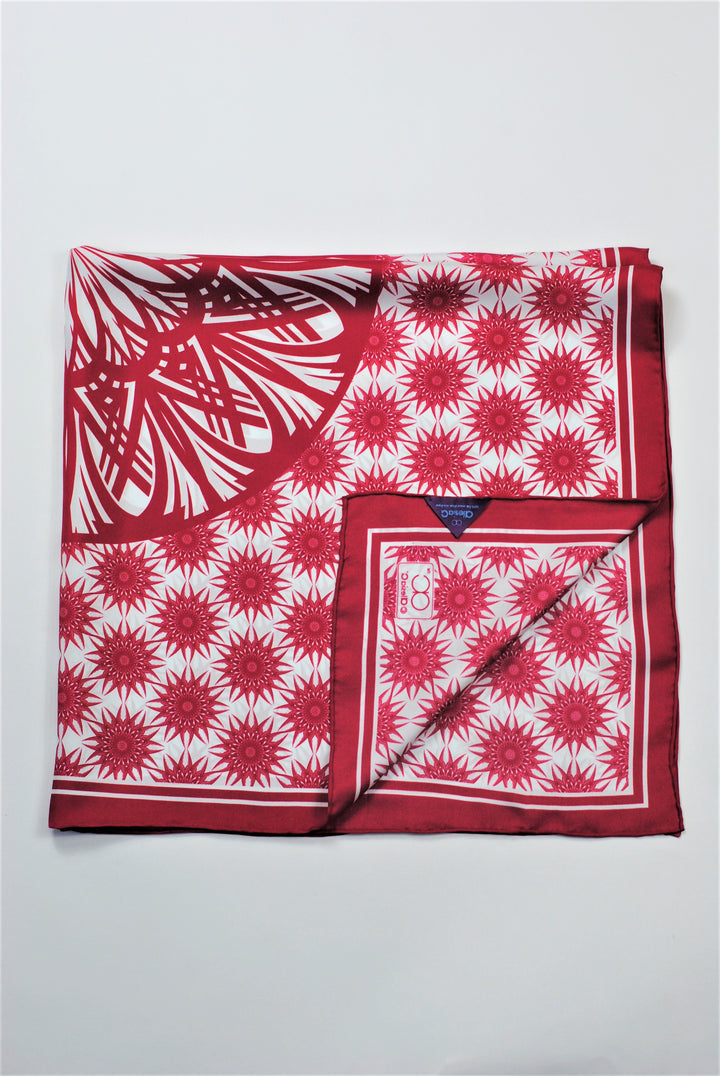 WISDOM Mandala Art Pure Silk Square Scarf in Burgundy White by Alesia Chaika