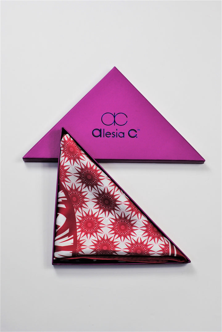 WISDOM Mandala Art Pure Silk Square Scarf in Burgundy White by Alesia Chaika