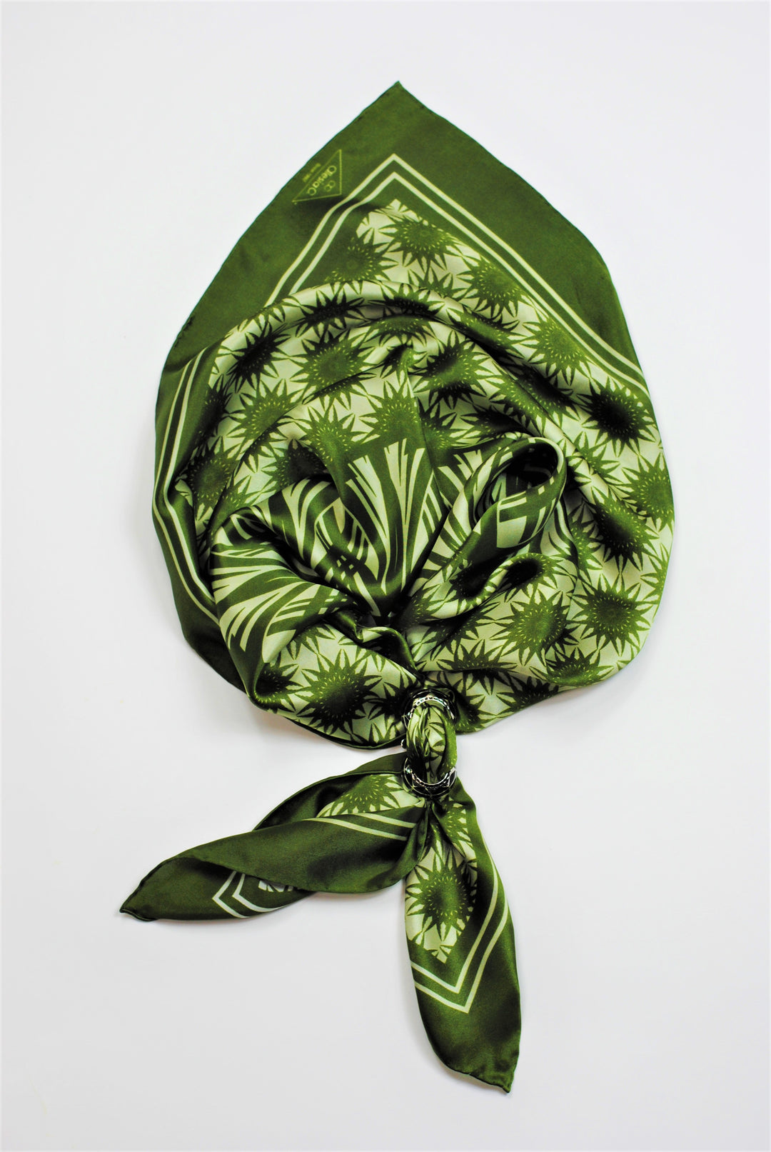 WISDOM Mandala Art Pure Silk Square Scarf in Olive Sage White by Alesia Chaika
