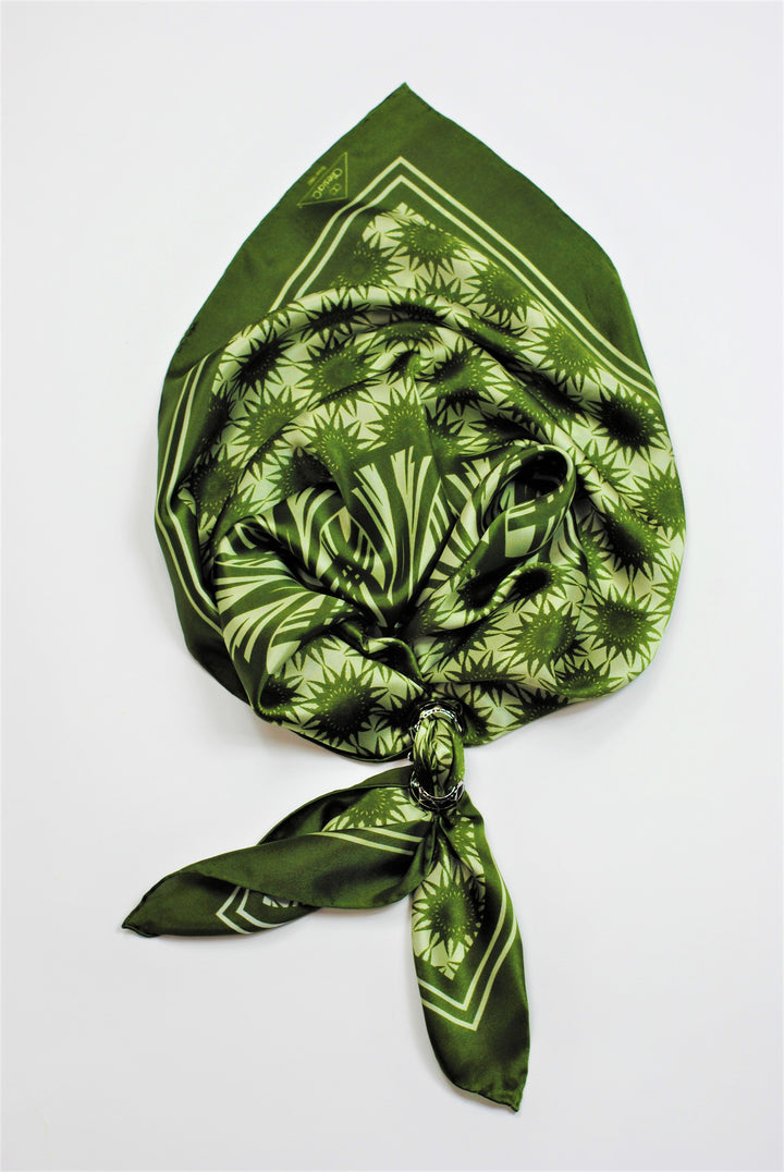 WISDOM Mandala Art Pure Silk Square Scarf in Olive Sage White by Alesia Chaika