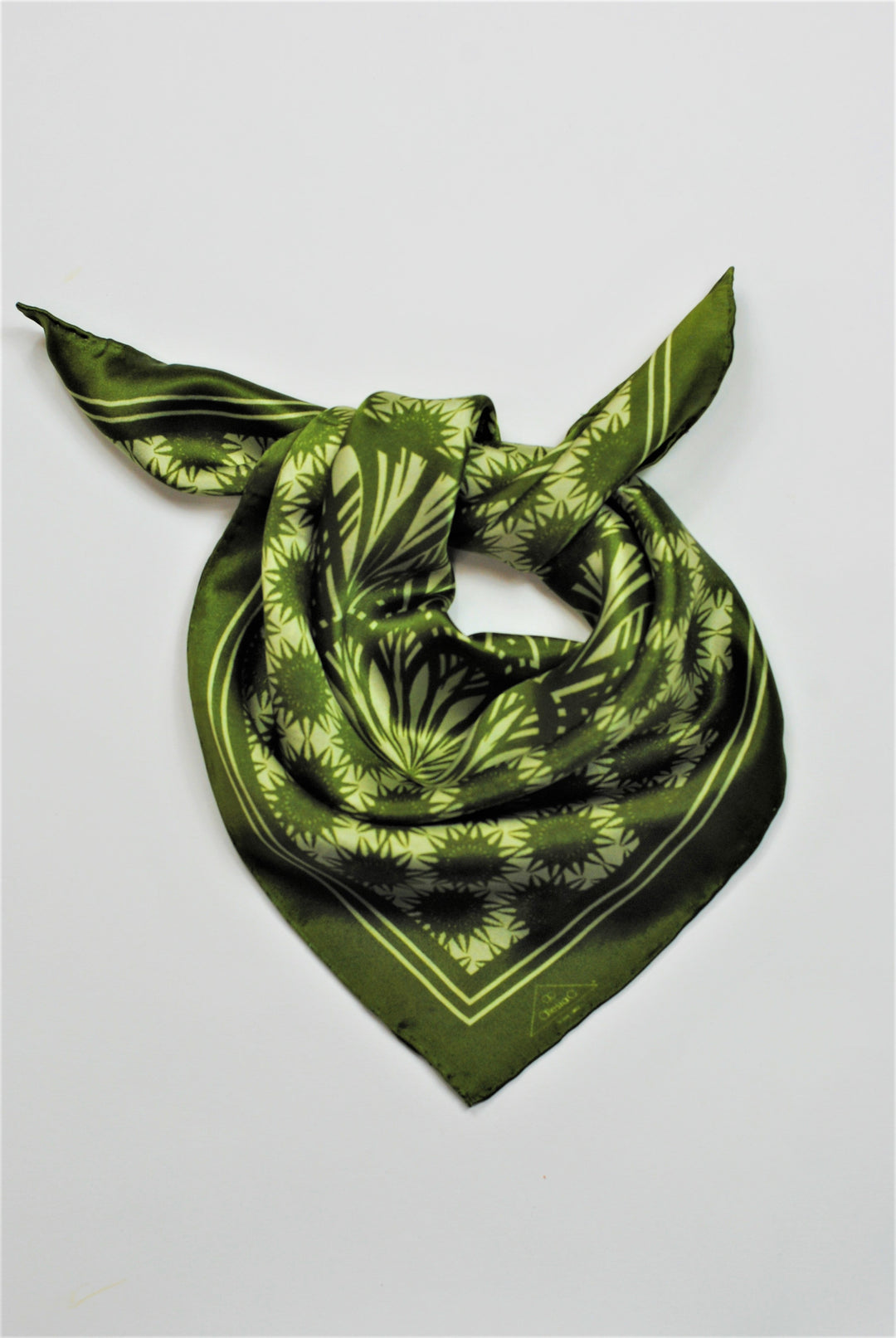 WISDOM Mandala Art Pure Silk Square Scarf in Olive Sage White by Alesia Chaika